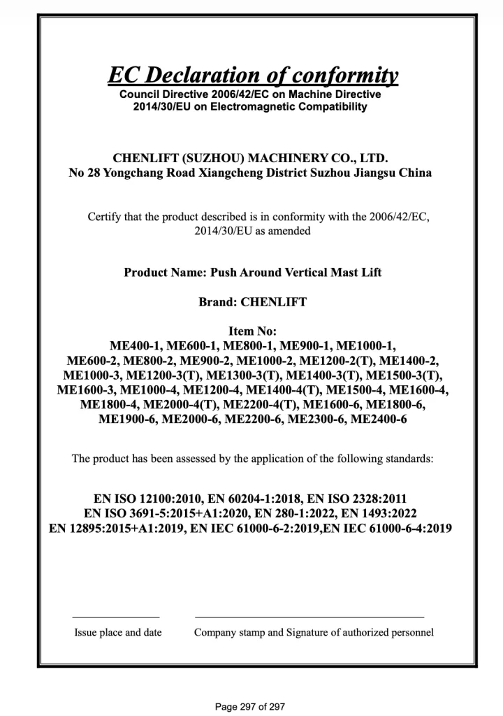 Chenlift CE - DoC