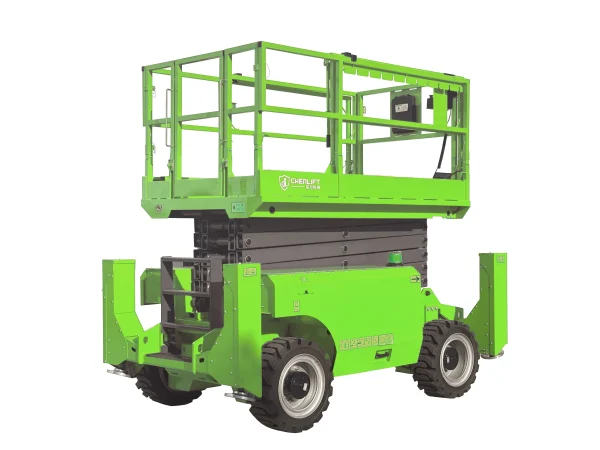 MRT Series rough terrain scissor lift on an Indian metro viaduct construction site