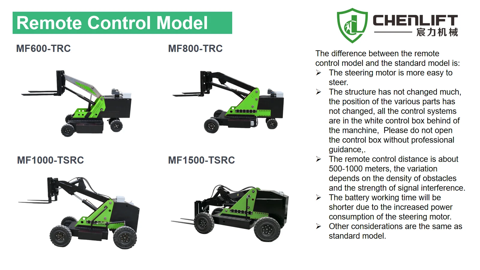 MF Series Portable Forklift — Remote Control Models