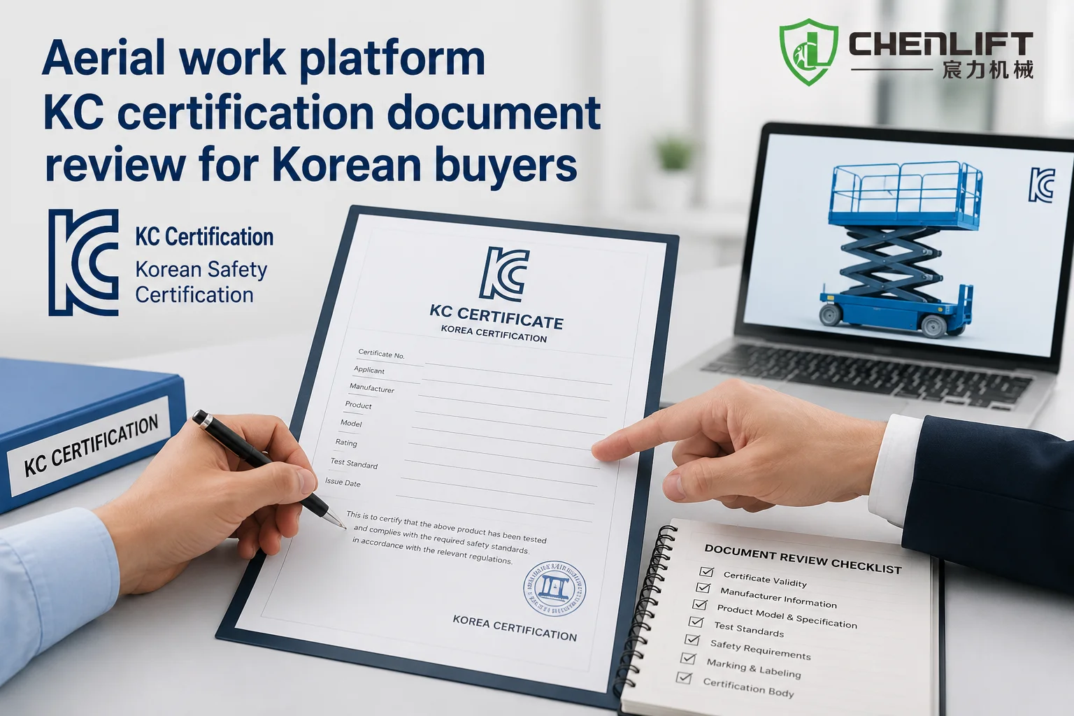 Aerial work platform KC certification document review for Korean buyers