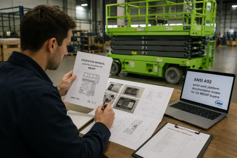 ANSI A92 aerial work platform documentation review for US MEWP buyers