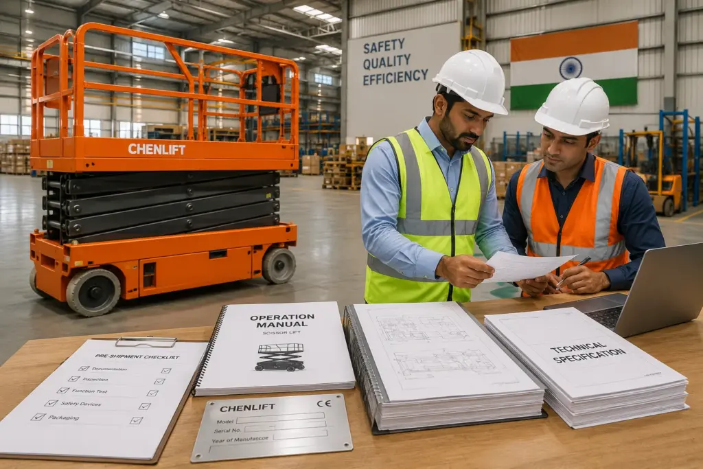 Scissor lift and technical compliance documents for BIS certification in India