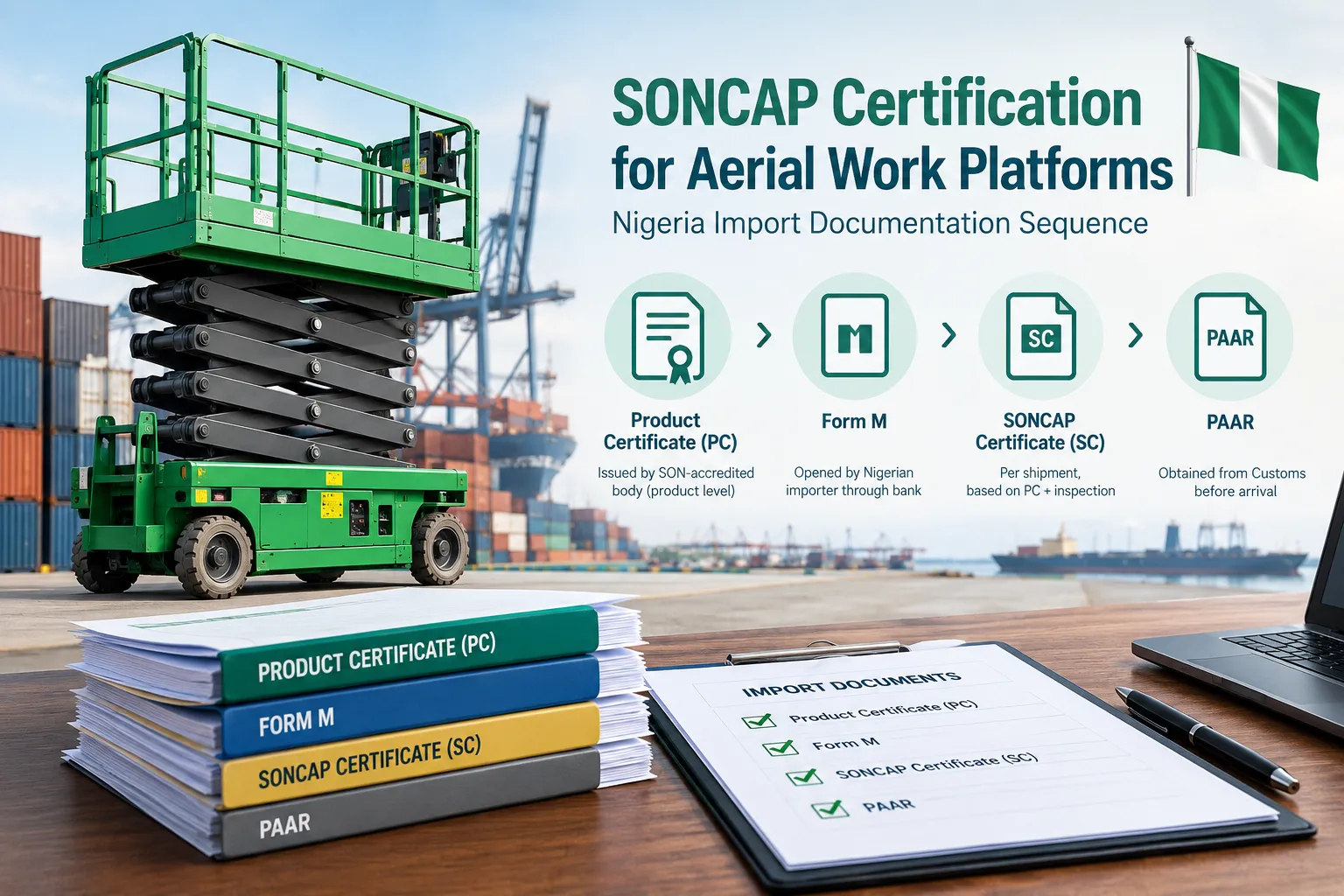 SONCAP certification for aerial work platform — Nigeria import documentation sequence